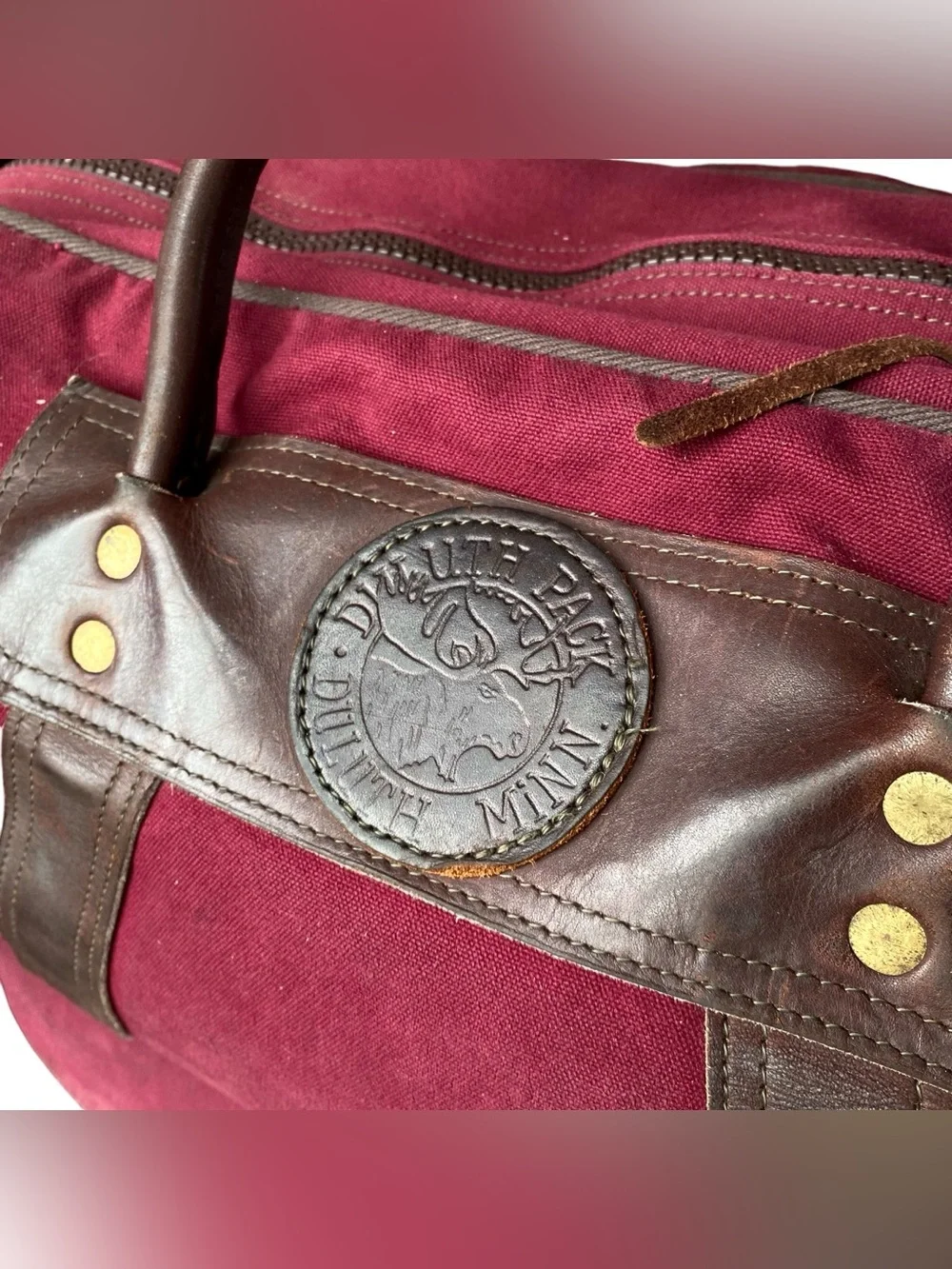 Duluth Pack Boot Duffle Canvas Leather Bag Burgundy Red Weekender Carry On